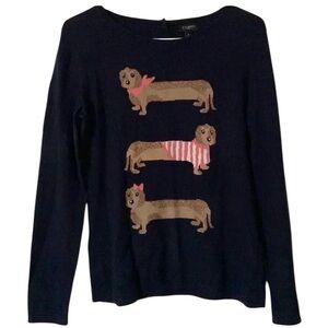 Talbots Navy Blue Wiener Dog Sweater